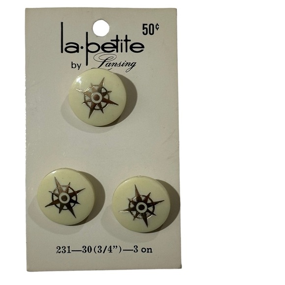 Vintage Set of 6 La Petite Lansing Size 231 3/4” Cream Gold Compass Buttons NOS - Picture 3 of 4